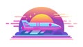 Sunset Rocket Launch Retro Wave Art, vector design Generative AI Royalty Free Stock Photo