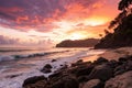 Sunset at Rocky Beach in Indonesia - Stunning Beachscape Royalty Free Stock Photo