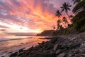 Sunset at Rocky Beach in Indonesia - Stunning Beachscape Royalty Free Stock Photo
