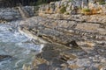 Sunset rocky beach in Istria, Croatia. Adriatic Sea, Lanterna peninsula. Royalty Free Stock Photo