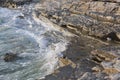 Sunset rocky beach in Istria, Croatia. Adriatic Sea, Lanterna peninsula. Royalty Free Stock Photo