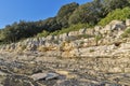 Sunset rocky beach in Istria, Croatia. Royalty Free Stock Photo