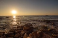 Sunset on rocky coast of Black Sea Royalty Free Stock Photo