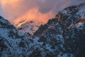 Sunset in rocky mountains with sunlit cloud of Austrian Alps in Mieming, Tyrol, Austria