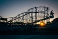 Sunset and rollercoaster in Daytona Beach, Florida.