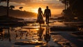 Sunset romance Two people in love, walking on sand holding hands generated by AI Royalty Free Stock Photo