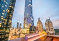 Sunset rooftop view of New York. Midtown Manhattan skyline