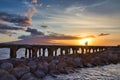 View of mala Pier and Lanai in the distance at sunset. Royalty Free Stock Photo