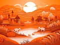 Sunset Rural Farming background for Asian agriculture concept Poster, Generative Ai