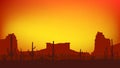 Sunset with Saguaro Cactus. Desert. Vector background in 16:9 aspect ratio. Royalty Free Stock Photo
