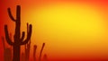 Sunset with Saguaro Cactus. Summer Vector background in 16 9 aspect ratio.