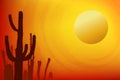 Sunset with Saguaro Cactus. Summer Vector background. Royalty Free Stock Photo