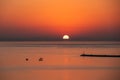 Sunset sail unfurls along the idyllic Omis Riviera, Adriatic Mediterranean Sea. Dramatic hues paint the sky as a romantic day