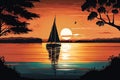 sunset sailboat on calm lake, with distant shore in view Royalty Free Stock Photo