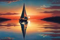 sunset sailboat floating on calm, glassy waters