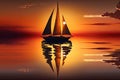 sunset sailboat floating on calm, glassy waters