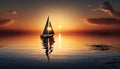 Sunset sailboat glides on tranquil blue water generated by AI