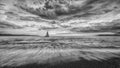 Sunset Sailboat Landscape Ocean Clouds Black And White 16.9