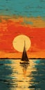 Sunset Sailboat Painting: Retro Pop Art Inspired Hunter 33 In Provincetown Harbor