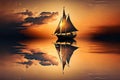 sunset sailboat with reflection on the water, surrounded by peaceful serenity