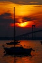 Sunset and sailboats in Newport, Rhode Island.