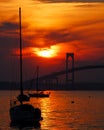 Sunset and sailboats in Newport, Rhode Island.