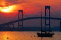 Sunset and sailboats in Newport, Rhode Island.