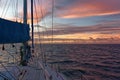 Sunset on a sailing yacht, Pacific Ocean Royalty Free Stock Photo