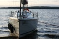 Sunset sailing yacht sailboat moored on a dead lake Royalty Free Stock Photo