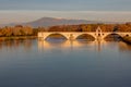 Sunset on the Saint-Benezet bridge and the Mont-Ventoux - Avignon - France Royalty Free Stock Photo