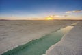 Sunset in Salinas Grandes in Jujuy, Argentina. Royalty Free Stock Photo