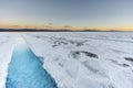 Sunset in Salinas Grandes in Jujuy, Argentina. Royalty Free Stock Photo