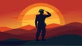 Sunset Salute A dynamic image of a soldier saluting while in motion their shadow elongated against the vibrant hues of a