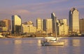 Sunset on the San Diego skyline and harbor, San Diego, California Royalty Free Stock Photo