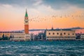 Sunset in San Marco square, Venice, Italy. Royalty Free Stock Photo