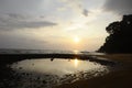 Sunset on sand beach in Tioman island in Malaysia Royalty Free Stock Photo