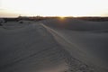 Sunset in the sand dunes of the Maspalomas Desert, Gran Canaria, Spain. Royalty Free Stock Photo