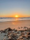 The Sunset on Santa Monica beach and the Pacific Ocean in Santa Monica, California Royalty Free Stock Photo