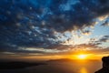 Sunset at Santorini, Greece. View to caldera sea. Royalty Free Stock Photo