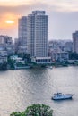 Sunset scene from cairo in Egypt shows the nile and sailboat