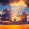 Of light radiate through the gaps in the clouds creating striking Royalty Free Stock Photo