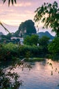 Sunset scene in Guilin, China, with stunning rock formation