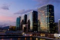 Sunset Scene of Office Towers at Victoria Harbour Royalty Free Stock Photo