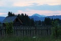 Sunset scene over mountains in Bucovina