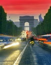 Sunset scene in Paris city. Long exposure photo Royalty Free Stock Photo