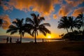 Sunset Scene at Tropical Beach Resort Royalty Free Stock Photo