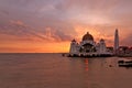 Sunset scenery of Malacca Straits Mosque. Royalty Free Stock Photo