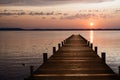 Sunset scenery with wooden boardwalk Royalty Free Stock Photo