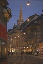 Sunset scenes from the center of Bern with people on the street, tourist sights and legendary trams or buses.