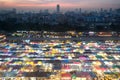 Sunset scenic of Aerial view of Bangkok night market. Royalty Free Stock Photo